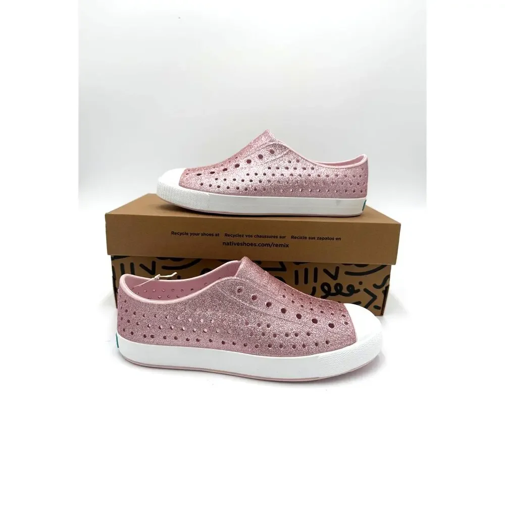 NEW! Native Jefferson Bling Child Shoes - Milk Pink Bling/Shell White - J4